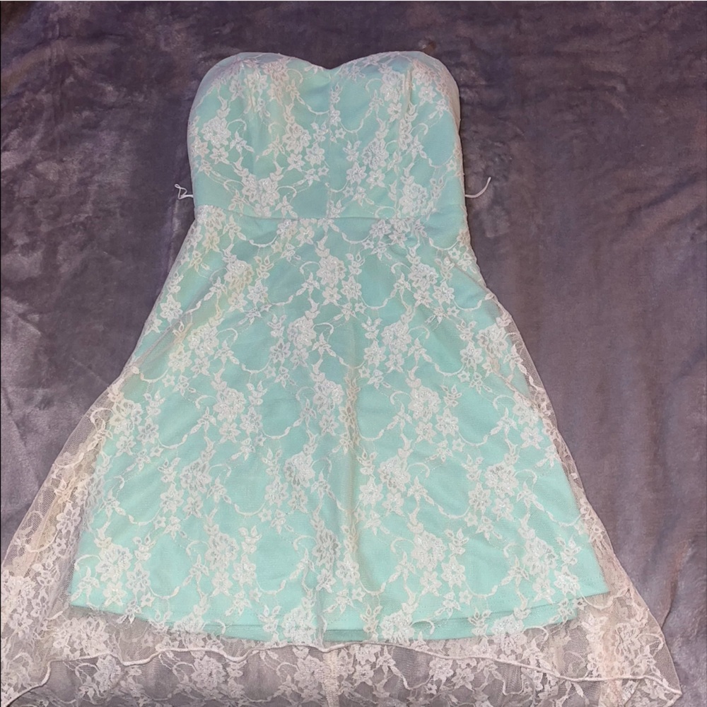 Strapless turquoise high low mini summer Dress